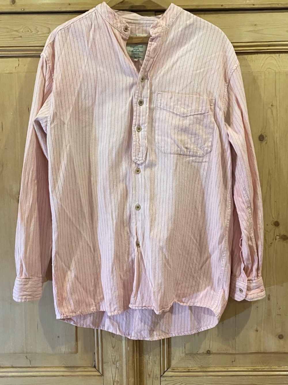Emerald Isle Weaving Mens XS Pink White Striped Irish Grandfather Shirt